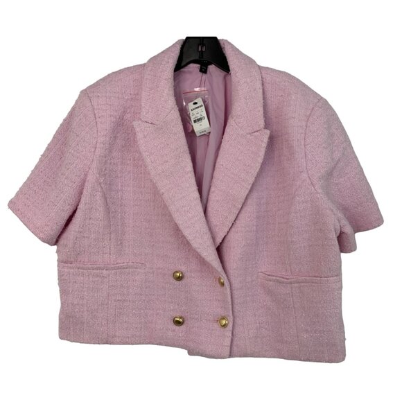 Express Womens Pink Double-Breasted Tweed Cropped Blazer Jacket XL NWT 7763 - Picture 1 of 8
